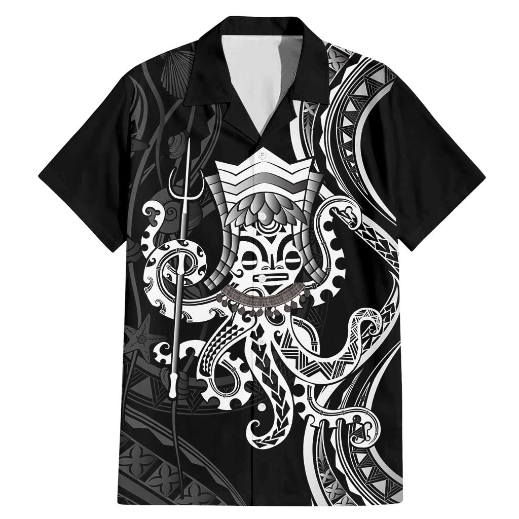 Black Hawaii Kanaloa God Family Matching Mermaid Dress and Hawaiian Shirt Hawaiian Octopus LT14 Dad's Shirt - Short Sleeve Black - Polynesian Pride