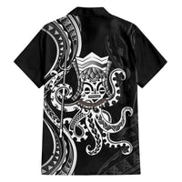 Black Hawaii Kanaloa God Family Matching Off The Shoulder Long Sleeve Dress and Hawaiian Shirt Hawaiian Octopus LT14 - Polynesian Pride