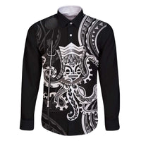 Black Hawaii Kanaloa God Family Matching Off The Shoulder Long Sleeve Dress and Hawaiian Shirt Hawaiian Octopus LT14 Dad's Shirt - Long Sleeve Black - Polynesian Pride