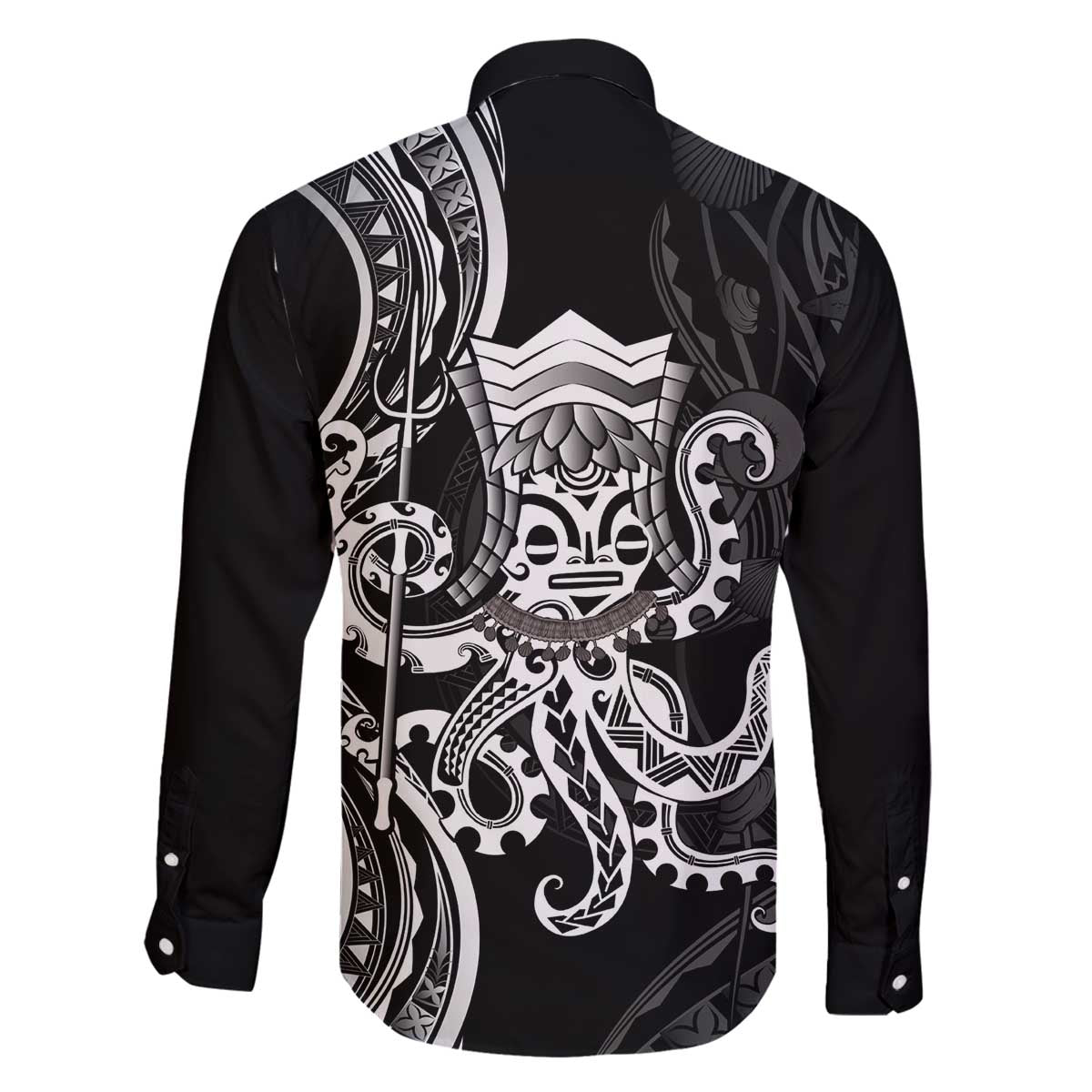 Black Hawaii Kanaloa God Family Matching Off The Shoulder Long Sleeve Dress and Hawaiian Shirt Hawaiian Octopus LT14 - Polynesian Pride