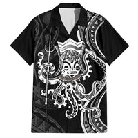 Black Hawaii Kanaloa God Family Matching Off Shoulder Maxi Dress and Hawaiian Shirt Hawaiian Octopus LT14 Dad's Shirt - Short Sleeve Black - Polynesian Pride