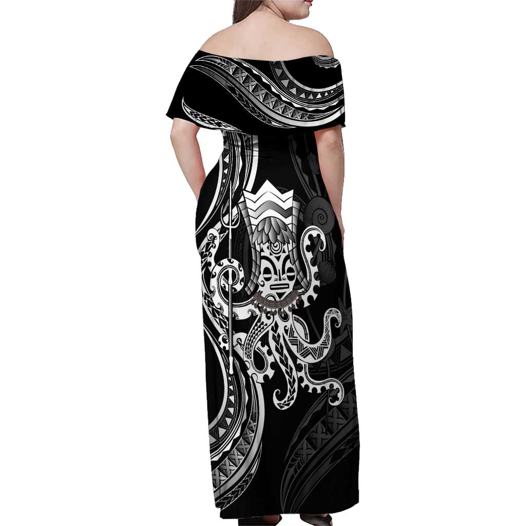 Black Hawaii Kanaloa God Family Matching Off Shoulder Maxi Dress and Hawaiian Shirt Hawaiian Octopus LT14 - Polynesian Pride