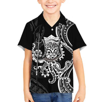 Black Hawaii Kanaloa God Family Matching Off Shoulder Maxi Dress and Hawaiian Shirt Hawaiian Octopus LT14 Son's Shirt Black - Polynesian Pride