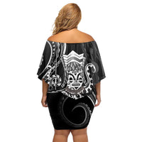 Black Hawaii Kanaloa God Family Matching Off Shoulder Short Dress and Hawaiian Shirt Hawaiian Octopus LT14 - Polynesian Pride