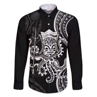 Black Hawaii Kanaloa God Family Matching Short Sleeve Bodycon Dress and Hawaiian Shirt Hawaiian Octopus LT14 Dad's Shirt - Long Sleeve Black - Polynesian Pride