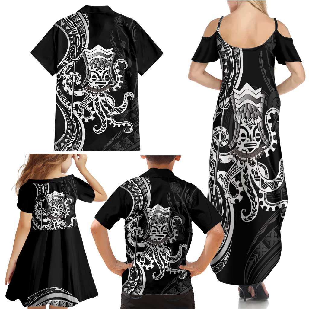 Black Hawaii Kanaloa God Family Matching Summer Maxi Dress and Hawaiian Shirt Hawaiian Octopus LT14 - Polynesian Pride