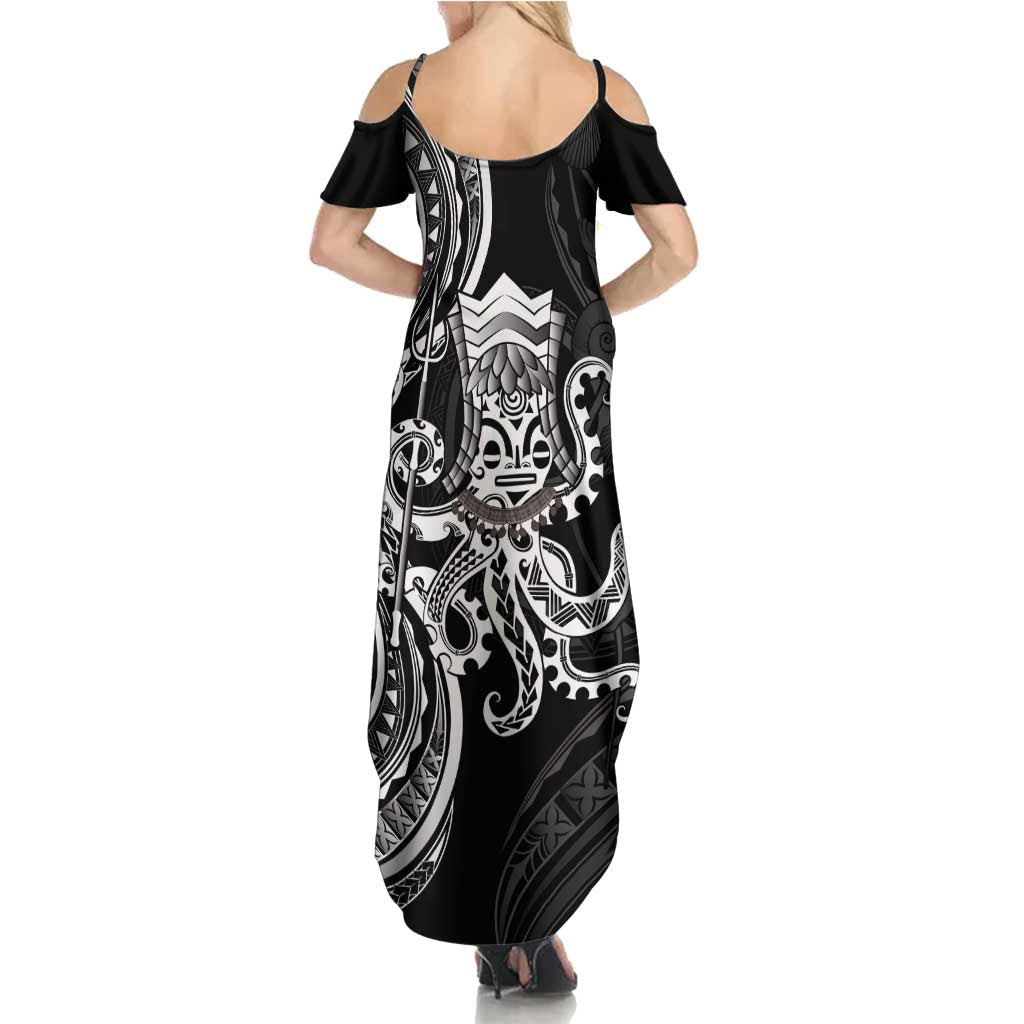 Black Hawaii Kanaloa God Family Matching Summer Maxi Dress and Hawaiian Shirt Hawaiian Octopus LT14 - Polynesian Pride
