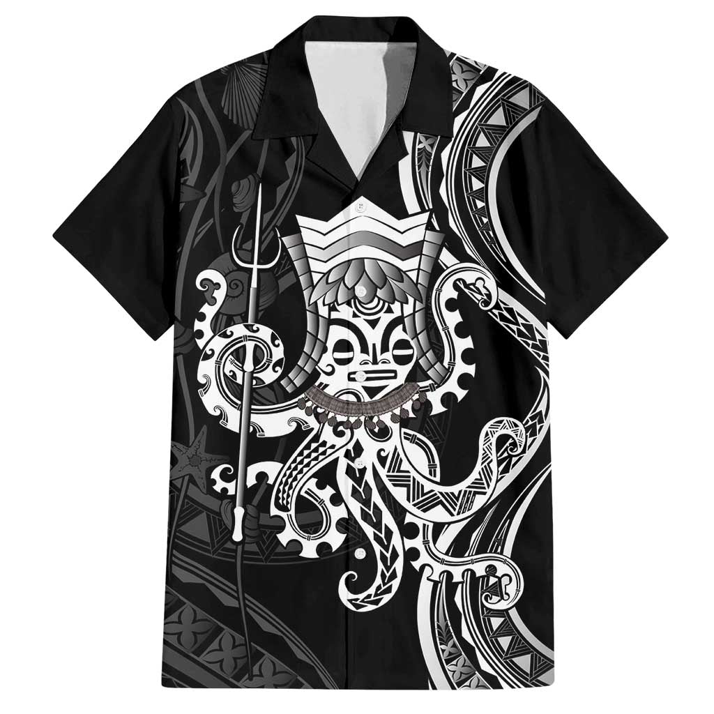 Black Hawaii Kanaloa God Family Matching Tank Maxi Dress and Hawaiian Shirt Hawaiian Octopus LT14 Dad's Shirt - Short Sleeve Black - Polynesian Pride