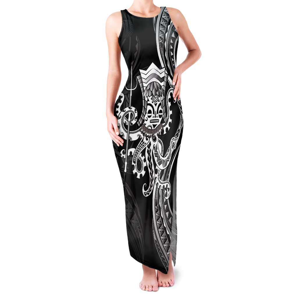 Black Hawaii Kanaloa God Family Matching Tank Maxi Dress and Hawaiian Shirt Hawaiian Octopus LT14 Mom's Dress Black - Polynesian Pride