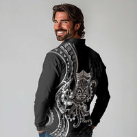 Black Hawaii Kanaloa God Long Sleeve Polo Shirt Hawaiian Octopus