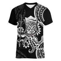Black Hawaii Kanaloa God Women V-Neck T-Shirt Hawaiian Octopus