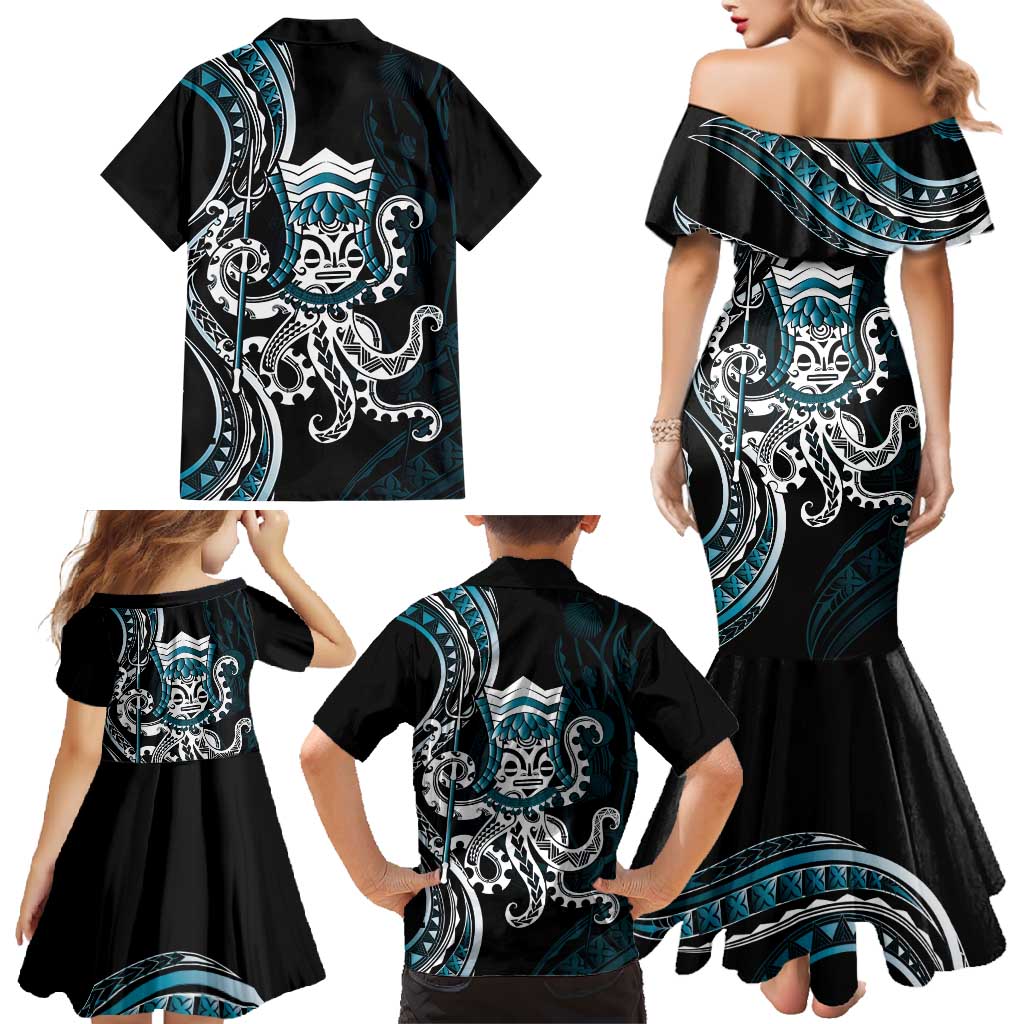 Turquoise Hawaii Kanaloa God Family Matching Mermaid Dress and Hawaiian Shirt Hawaiian Octopus LT14 - Polynesian Pride