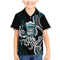 Turquoise Hawaii Kanaloa God Family Matching Mermaid Dress and Hawaiian Shirt Hawaiian Octopus LT14 Son's Shirt Turquoise - Polynesian Pride