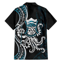 Turquoise Hawaii Kanaloa God Family Matching Off The Shoulder Long Sleeve Dress and Hawaiian Shirt Hawaiian Octopus LT14 - Polynesian Pride