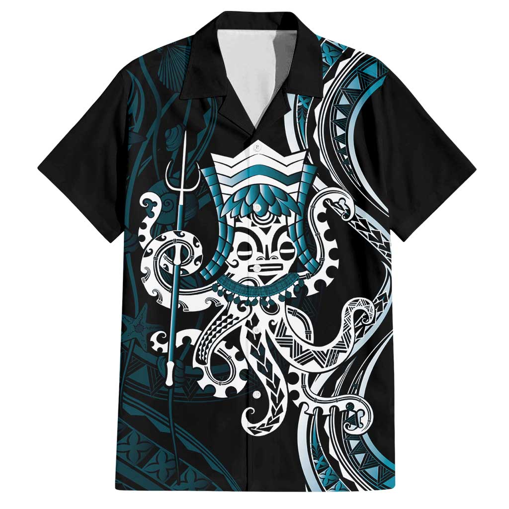 Turquoise Hawaii Kanaloa God Family Matching Off Shoulder Maxi Dress and Hawaiian Shirt Hawaiian Octopus LT14 Dad's Shirt - Short Sleeve Turquoise - Polynesian Pride