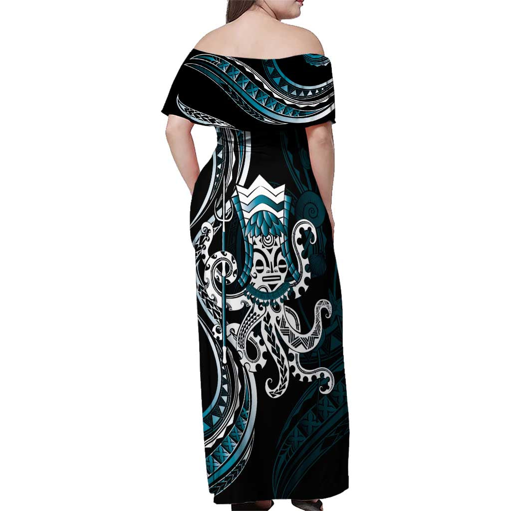 Turquoise Hawaii Kanaloa God Family Matching Off Shoulder Maxi Dress and Hawaiian Shirt Hawaiian Octopus LT14 - Polynesian Pride