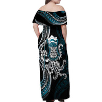 Turquoise Hawaii Kanaloa God Family Matching Off Shoulder Maxi Dress and Hawaiian Shirt Hawaiian Octopus LT14 - Polynesian Pride
