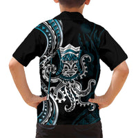 Turquoise Hawaii Kanaloa God Family Matching Off Shoulder Short Dress and Hawaiian Shirt Hawaiian Octopus LT14 - Polynesian Pride