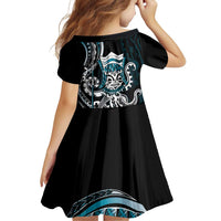 Turquoise Hawaii Kanaloa God Family Matching Off Shoulder Short Dress and Hawaiian Shirt Hawaiian Octopus LT14 - Polynesian Pride