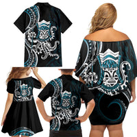 Turquoise Hawaii Kanaloa God Family Matching Off Shoulder Short Dress and Hawaiian Shirt Hawaiian Octopus LT14 - Polynesian Pride