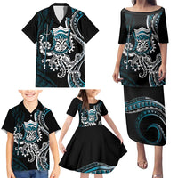 Turquoise Hawaii Kanaloa God Family Matching Puletasi and Hawaiian Shirt Hawaiian Octopus LT14 - Polynesian Pride