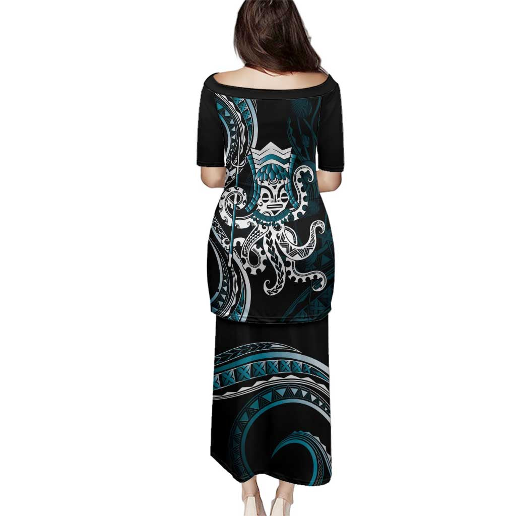 Turquoise Hawaii Kanaloa God Family Matching Puletasi and Hawaiian Shirt Hawaiian Octopus LT14 - Polynesian Pride