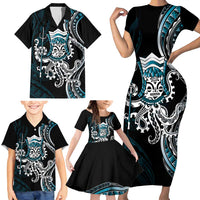 Turquoise Hawaii Kanaloa God Family Matching Short Sleeve Bodycon Dress and Hawaiian Shirt Hawaiian Octopus LT14 - Polynesian Pride