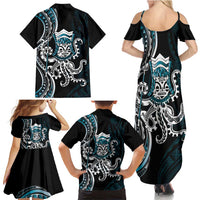 Turquoise Hawaii Kanaloa God Family Matching Summer Maxi Dress and Hawaiian Shirt Hawaiian Octopus LT14 - Polynesian Pride