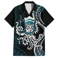 Turquoise Hawaii Kanaloa God Family Matching Summer Maxi Dress and Hawaiian Shirt Hawaiian Octopus LT14 Dad's Shirt - Short Sleeve Turquoise - Polynesian Pride