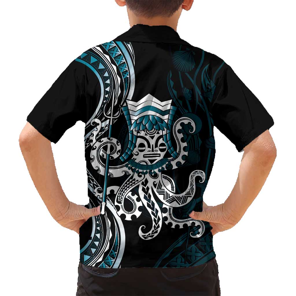 Turquoise Hawaii Kanaloa God Family Matching Tank Maxi Dress and Hawaiian Shirt Hawaiian Octopus LT14 - Polynesian Pride