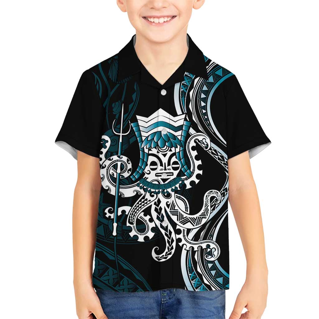Turquoise Hawaii Kanaloa God Family Matching Tank Maxi Dress and Hawaiian Shirt Hawaiian Octopus LT14 Son's Shirt Turquoise - Polynesian Pride