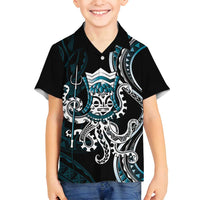 Turquoise Hawaii Kanaloa God Family Matching Tank Maxi Dress and Hawaiian Shirt Hawaiian Octopus LT14 Son's Shirt Turquoise - Polynesian Pride