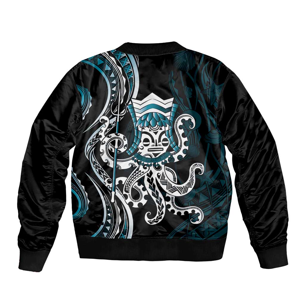 Turquoise Hawaii Kanaloa God Sleeve Zip Bomber Jacket Hawaiian Octopus