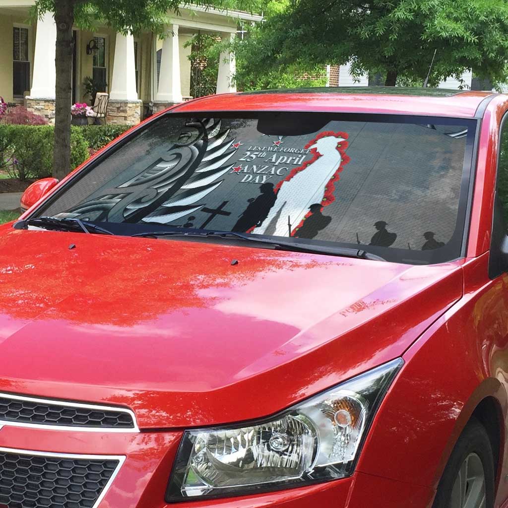New Zealand ANZAC Day Auto Sun Shade 25th April Silver Fern With Poppy - Polynesian Pride