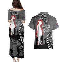 New Zealand ANZAC Day Couples Matching Puletasi and Hawaiian Shirt 25th April Silver Fern With Poppy LT14 - Polynesian Pride