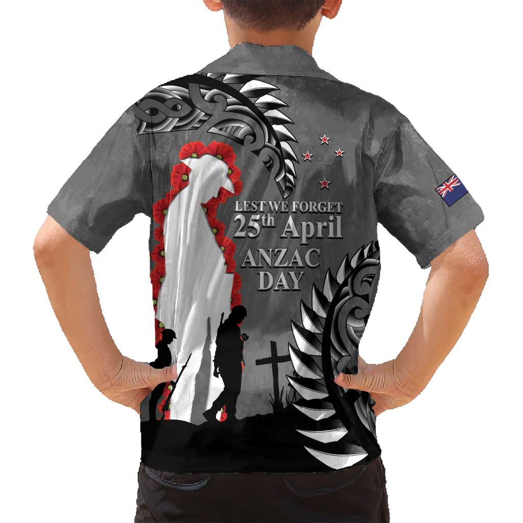 New Zealand ANZAC Day Family Matching Long Sleeve Bodycon Dress and Hawaiian Shirt 25th April Silver Fern With Poppy LT14 - Polynesian Pride