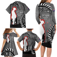 New Zealand ANZAC Day Family Matching Long Sleeve Bodycon Dress and Hawaiian Shirt 25th April Silver Fern With Poppy LT14 - Polynesian Pride