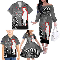 New Zealand ANZAC Day Family Matching Off The Shoulder Long Sleeve Dress and Hawaiian Shirt 25th April Silver Fern With Poppy LT14 - Polynesian Pride