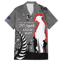 New Zealand ANZAC Day Family Matching Off The Shoulder Long Sleeve Dress and Hawaiian Shirt 25th April Silver Fern With Poppy LT14 Dad's Shirt - Short Sleeve Gray - Polynesian Pride