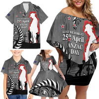 New Zealand ANZAC Day Family Matching Off Shoulder Short Dress and Hawaiian Shirt 25th April Silver Fern With Poppy LT14 - Polynesian Pride