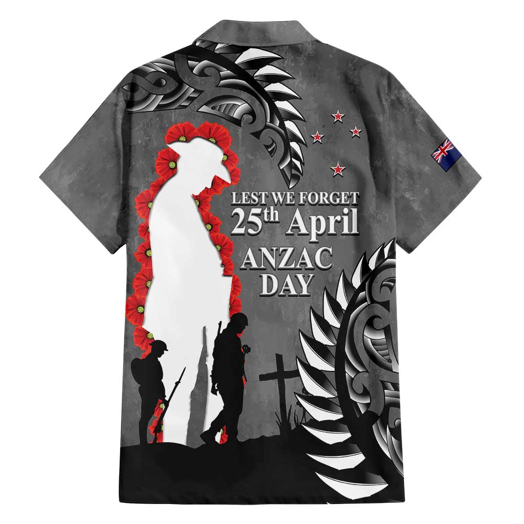 New Zealand ANZAC Day Family Matching Off Shoulder Short Dress and Hawaiian Shirt 25th April Silver Fern With Poppy LT14 - Polynesian Pride