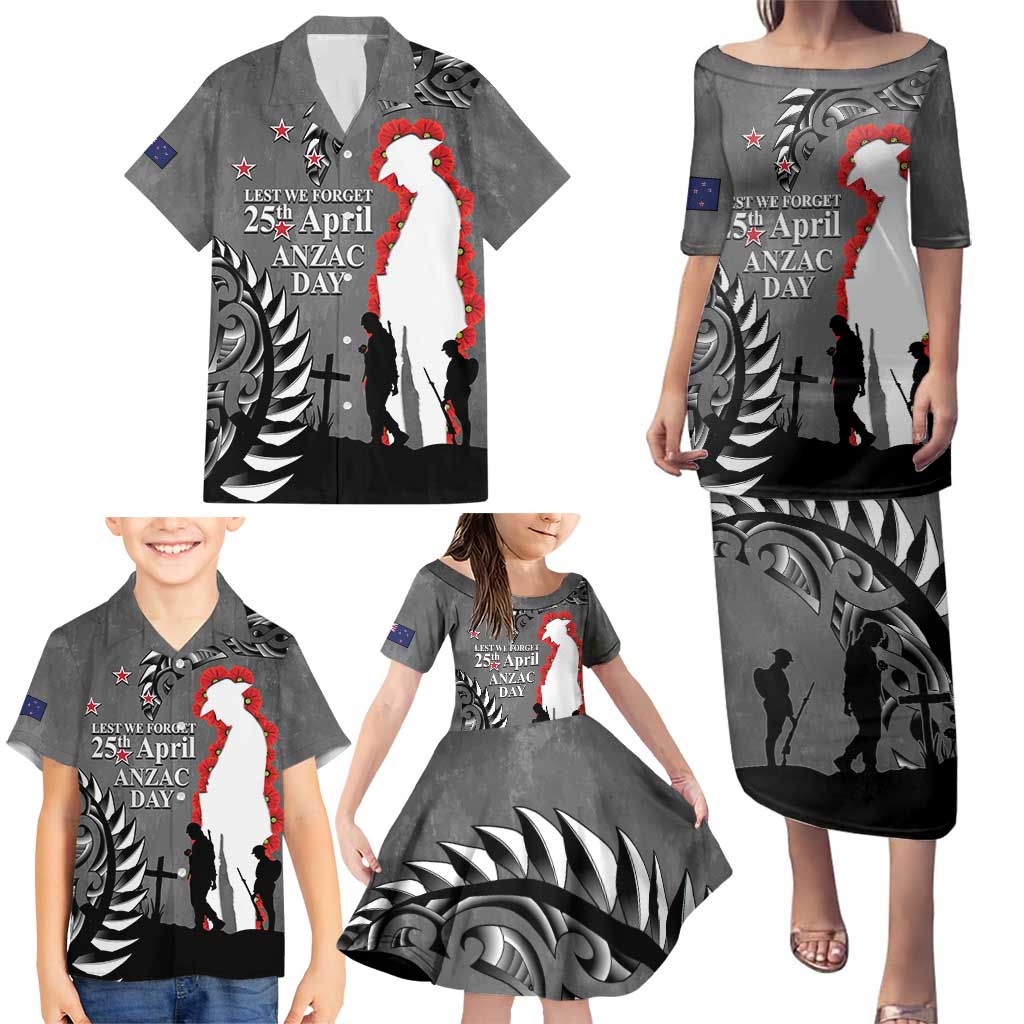 New Zealand ANZAC Day Family Matching Puletasi and Hawaiian Shirt 25th April Silver Fern With Poppy LT14 - Polynesian Pride