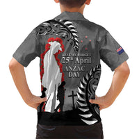 New Zealand ANZAC Day Family Matching Short Sleeve Bodycon Dress and Hawaiian Shirt 25th April Silver Fern With Poppy LT14 - Polynesian Pride