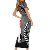 New Zealand ANZAC Day Family Matching Short Sleeve Bodycon Dress and Hawaiian Shirt 25th April Silver Fern With Poppy LT14 - Polynesian Pride