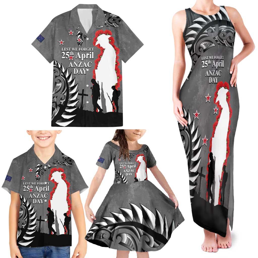 New Zealand ANZAC Day Family Matching Tank Maxi Dress and Hawaiian Shirt 25th April Silver Fern With Poppy LT14 - Polynesian Pride