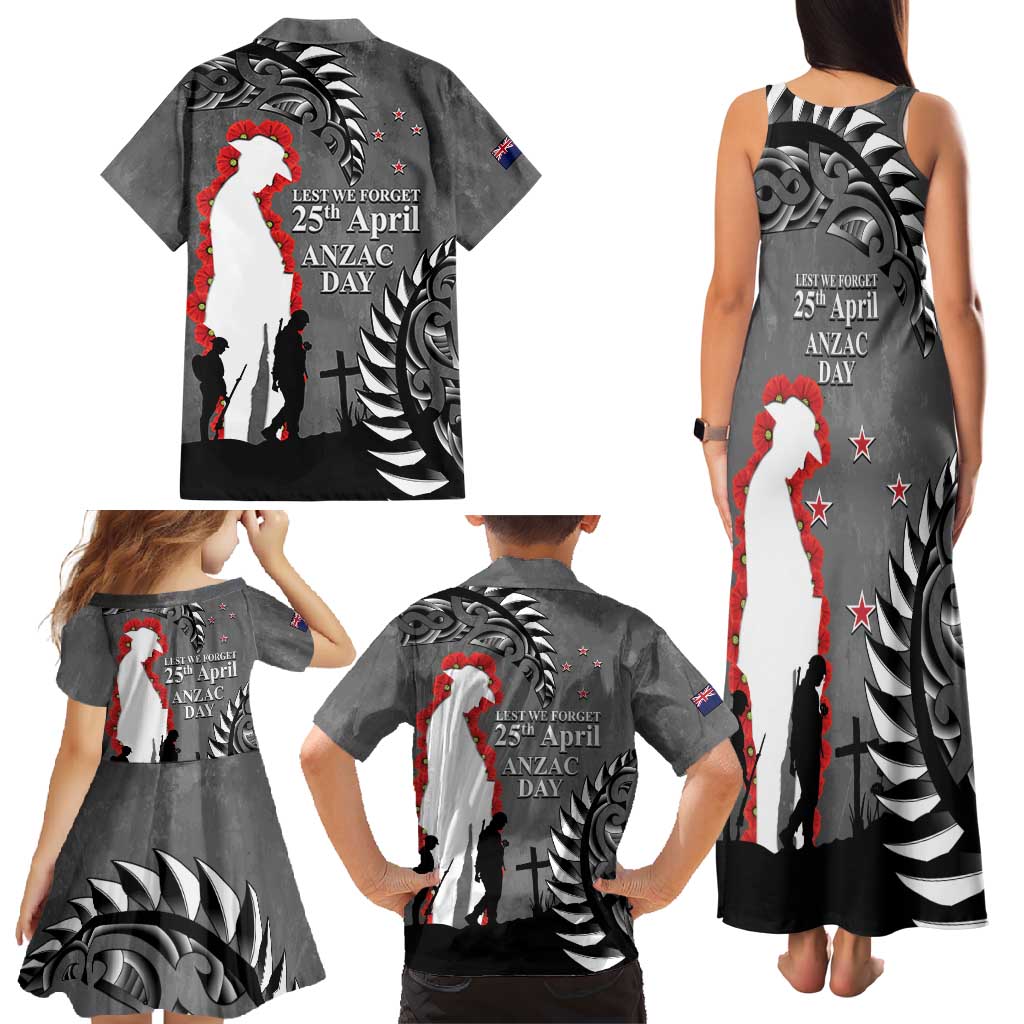 New Zealand ANZAC Day Family Matching Tank Maxi Dress and Hawaiian Shirt 25th April Silver Fern With Poppy LT14 - Polynesian Pride