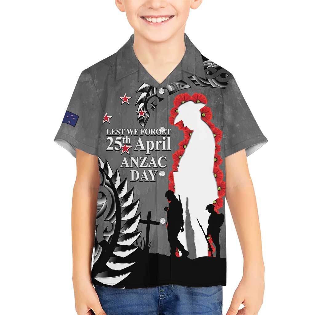 New Zealand ANZAC Day Hawaiian Shirt 25th April Silver Fern With Poppy