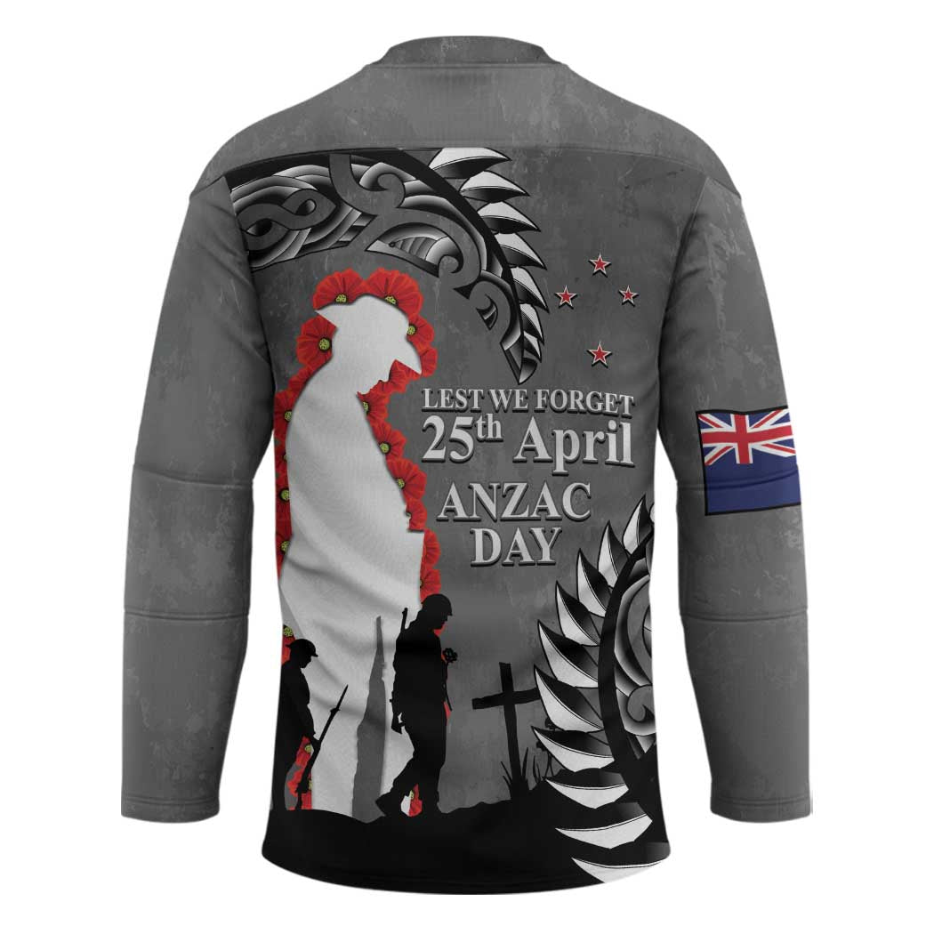 New Zealand ANZAC Day Hockey Jersey 25th April Silver Fern With Poppy - Polynesian Pride