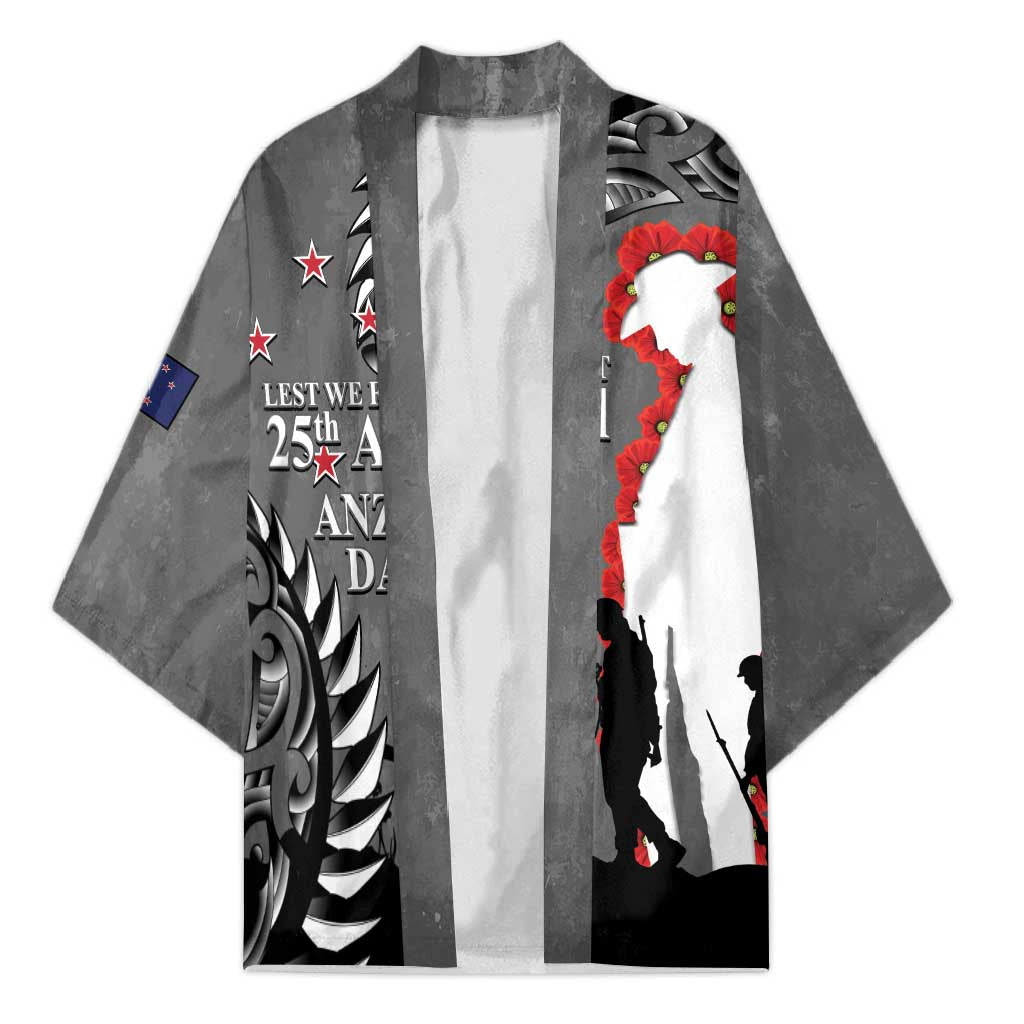 New Zealand ANZAC Day Kimono 25th April Silver Fern With Poppy - Polynesian Pride