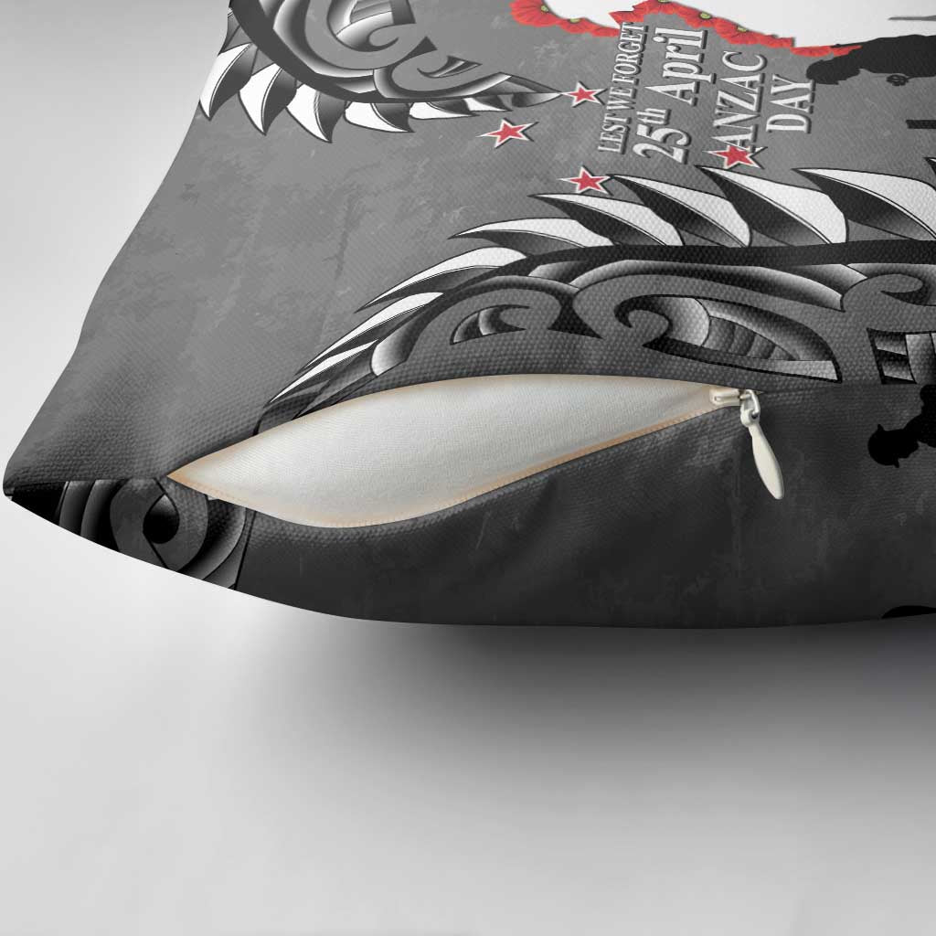 New Zealand ANZAC Day Pillow Cover 25th April Silver Fern With Poppy - Polynesian Pride